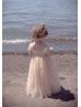 Cap Sleeves Champagne Lace Tulle Long Beach Flower Girl Dress